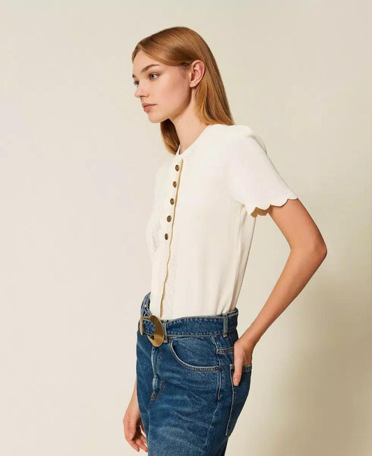 Maglia con smerli e bottoni Oval T TP3203007 TWINSET