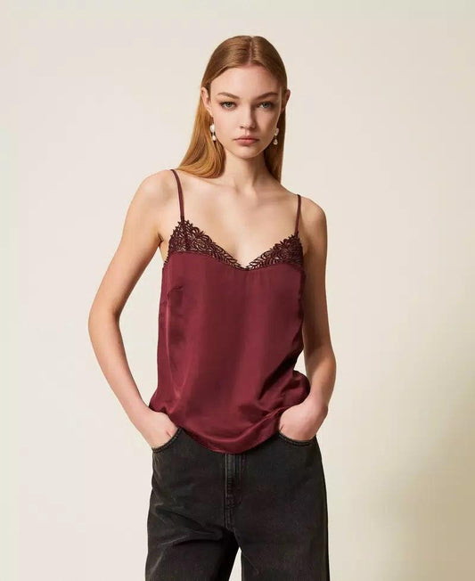 Top in raso con pizzo TP2481002 TWINSET