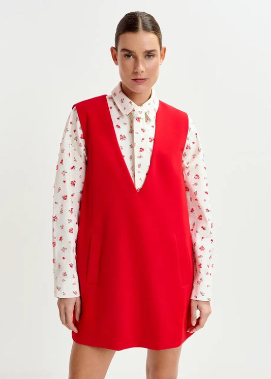 Mini abito senza maniche rosso con scollo a V ITRAVEL010 ESSENTIEL