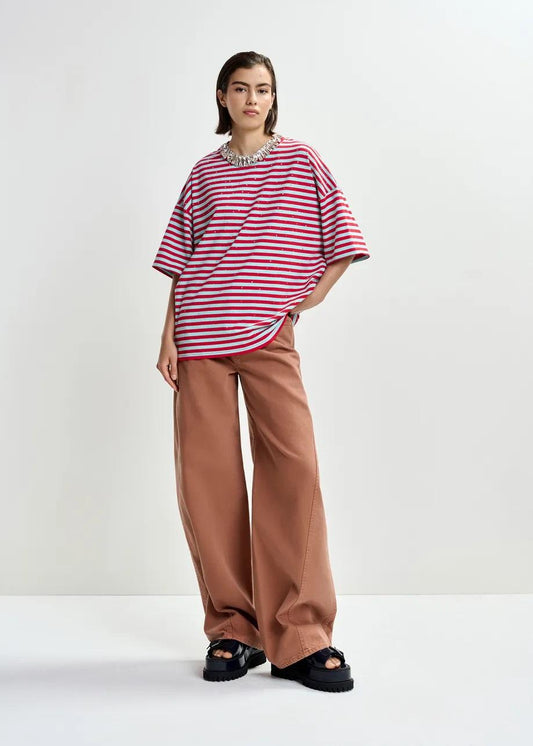 t-shirt oversize in cotone a righe JOSTE-STRIPED022 ESSENTIEL