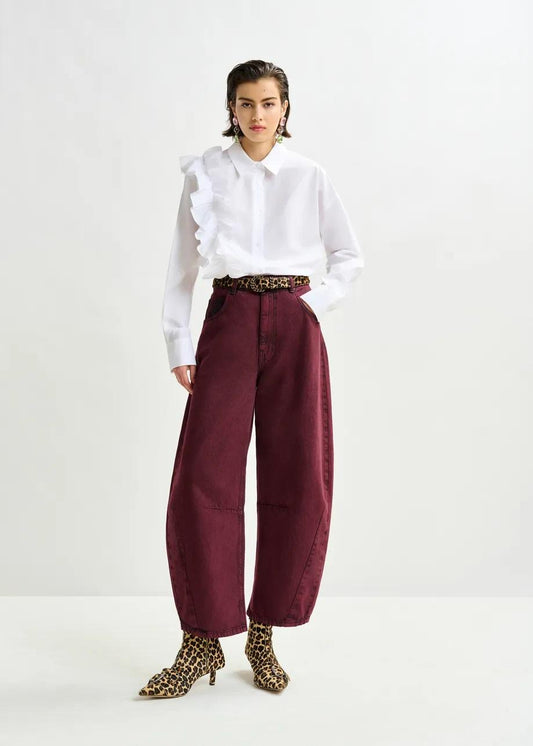 Jeans con gamba a botte in cotone biologico tinto in capo bordeaux IMPRESSIVE002 ESSENTIEL