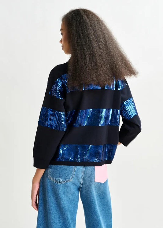 Polo blu navy e blu con strisce di paillettes ILLUMINATI003 ESSENTIEL