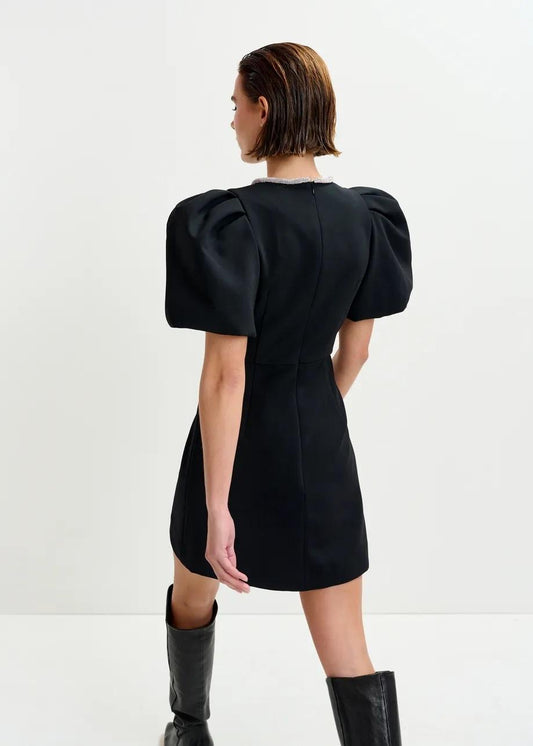 Mini abito nero con maniche a sbuffo e scollo a goccia impreziosito da strass IJINGLE000 ESSENTIEL