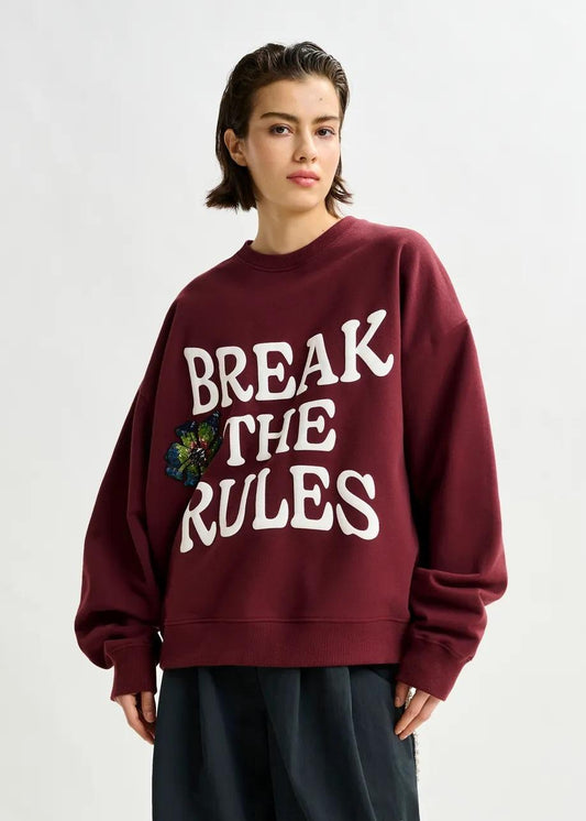 Felpa in cotone bordeaux, bianca e multicolore con decorazioni di paillettes e perline IXPERIENCE002 ESSENTIEL