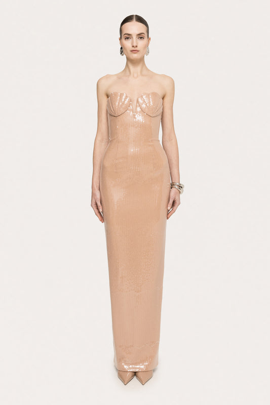 abito lungo aderente con paillettes 