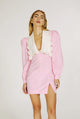 Abito corto in vichy rosa con maxi colletto in pizzo 