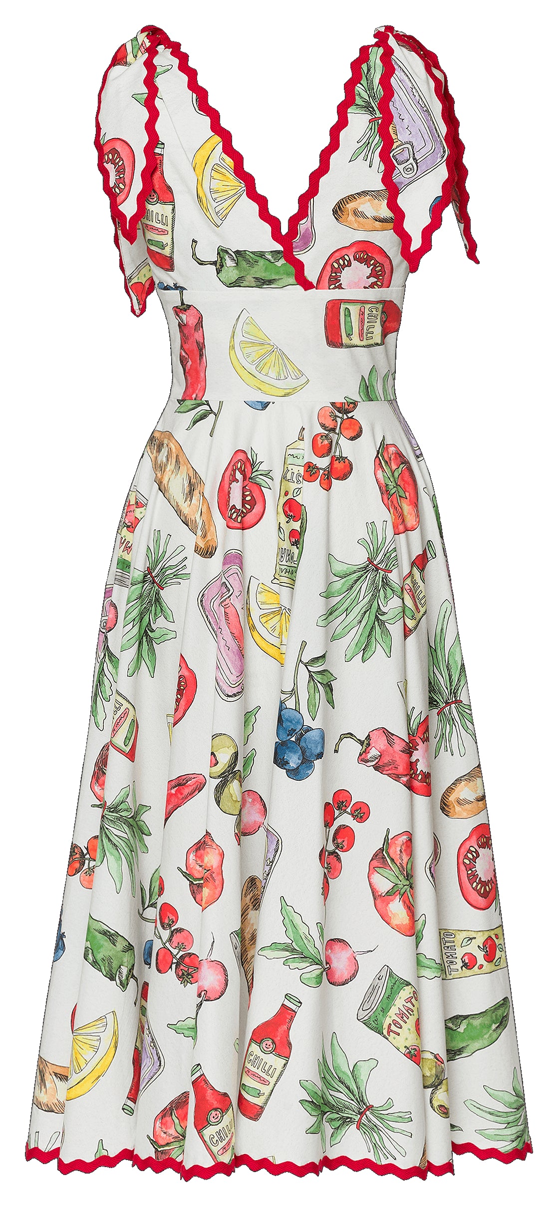 abito midi  stampa all-over a tema culinario 