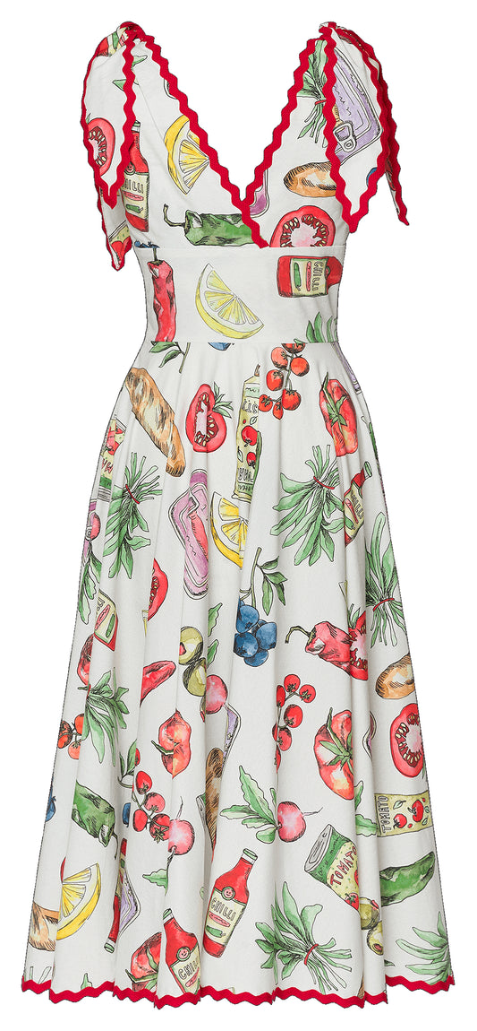 abito midi  stampa all-over a tema culinario 