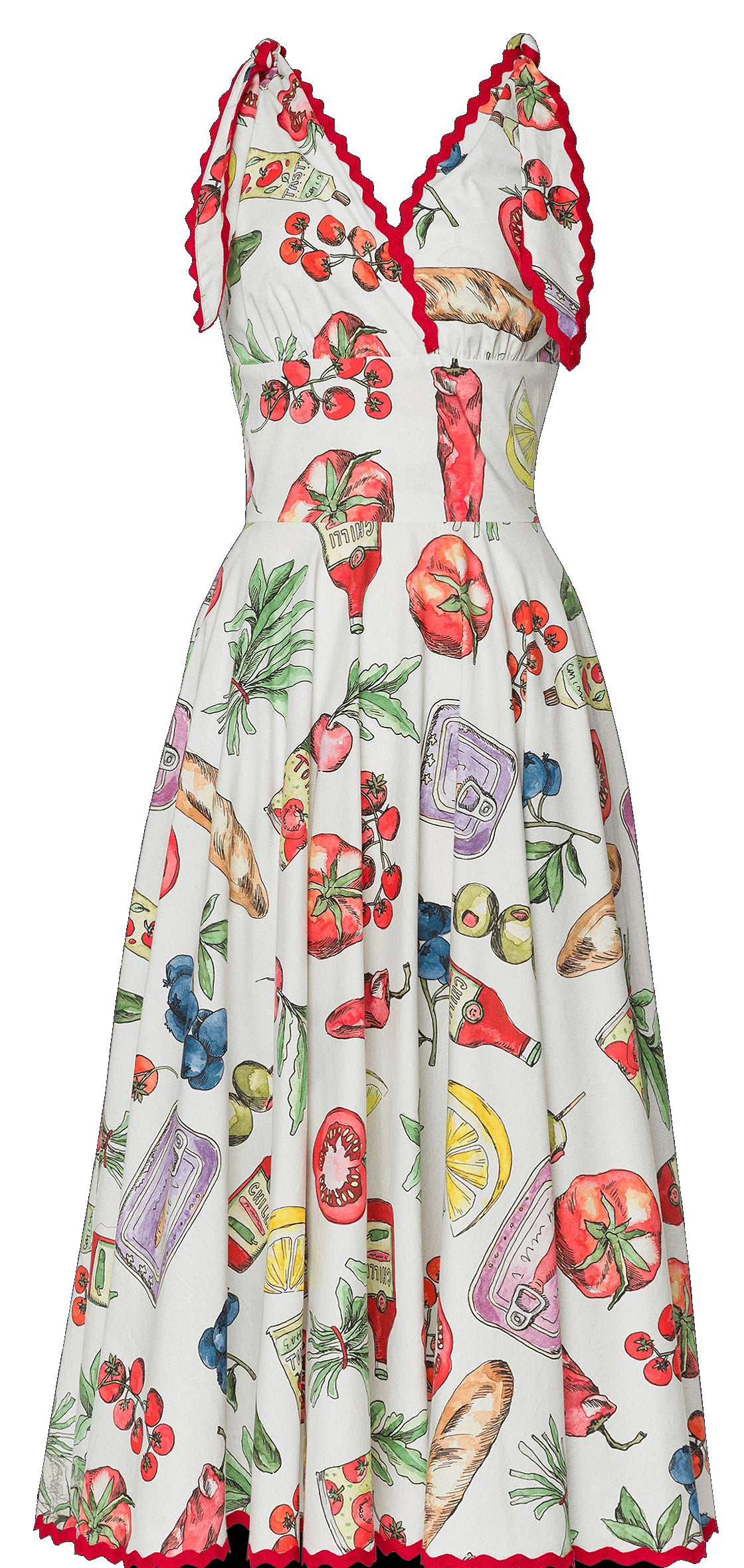 abito midi  stampa all-over a tema culinario 