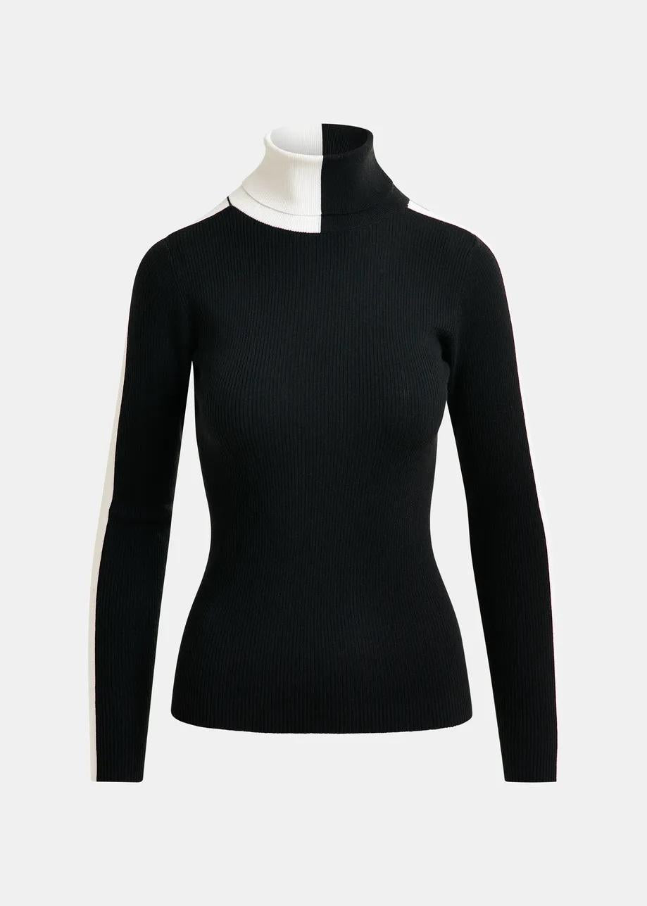 Maglione dolcevita in misto lana bicolore bianco e nero IFFORT000 ESSENTIEL