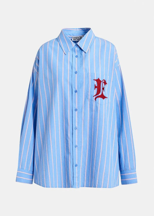 Camicia in cotone a righe blu, bianca e bordeaux con ricamo a "E" IPATCH022 ESSENTIEL