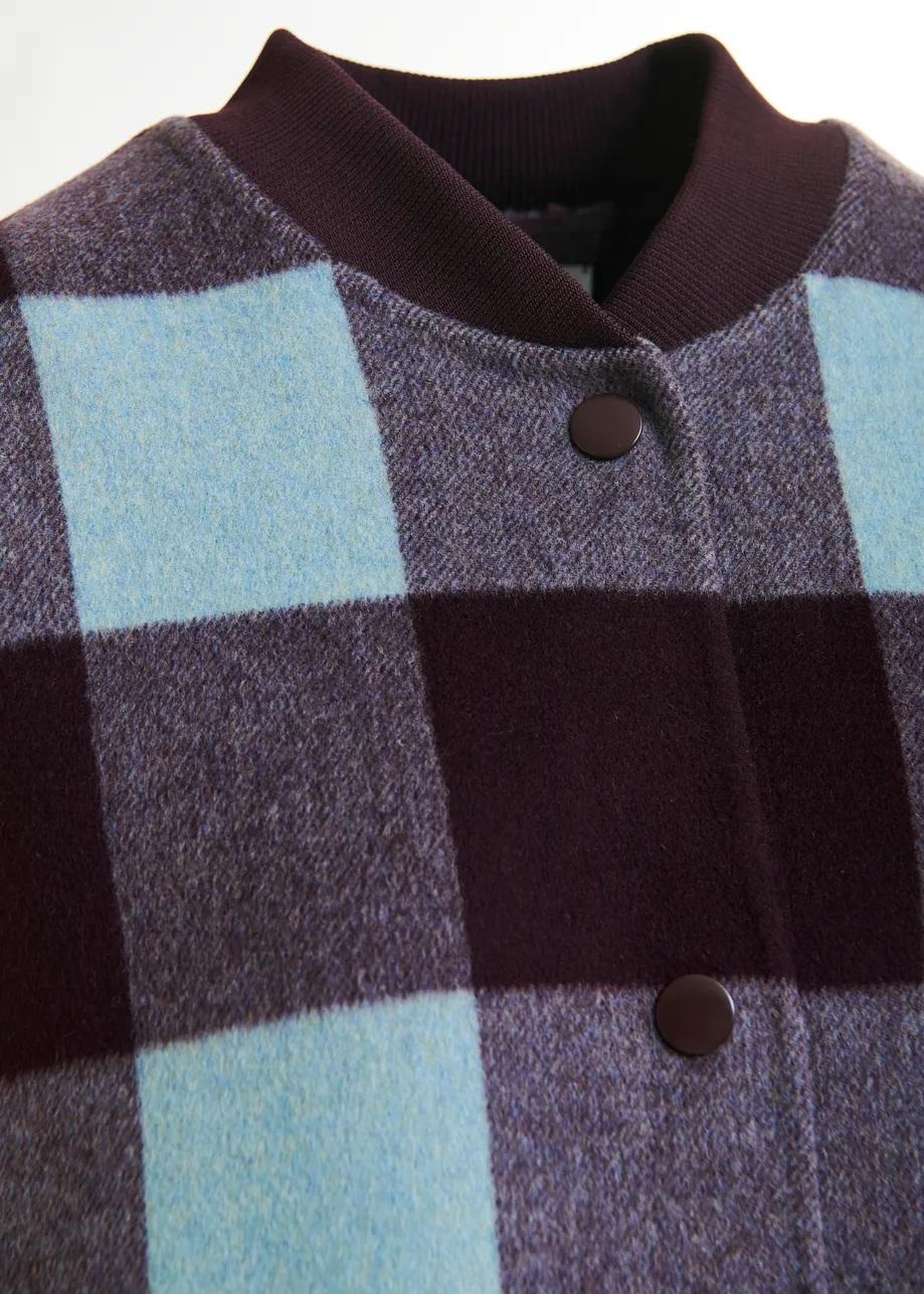 Cappotto a quadri in lana bordeaux intenso e blu. IFIT003 ESSENTIEL
