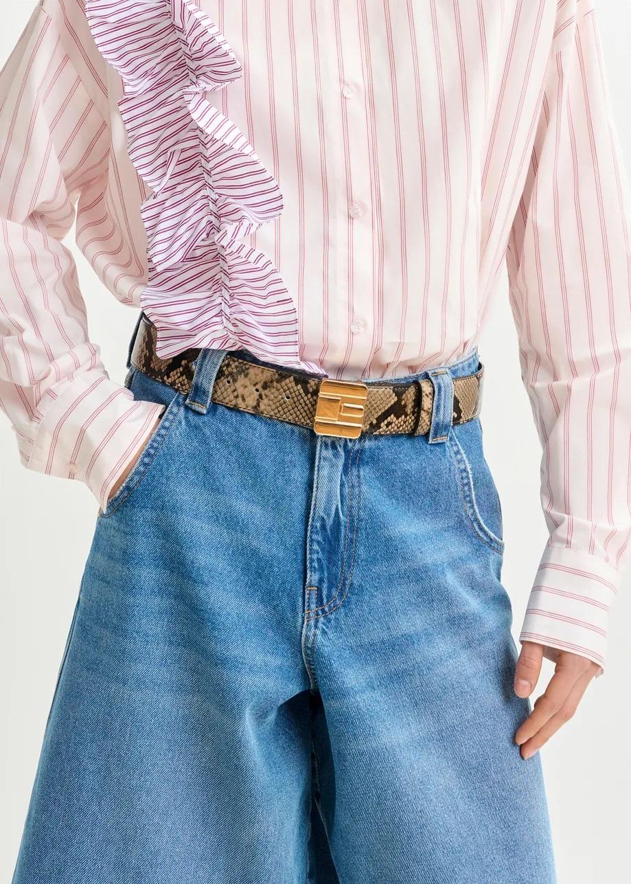 Camicia in cotone bianco sporco e rosso a righe con dettaglio a balze IBODY011 ESSENTIEL