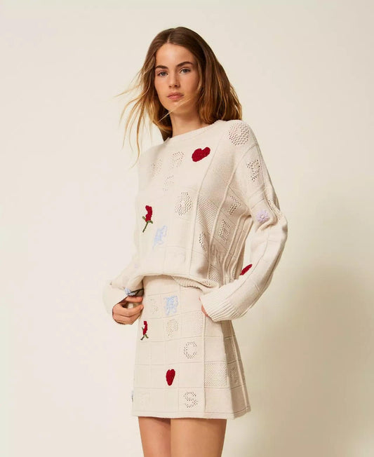 Minigonna in filato Treeblend con ricami TP3311013 TWINSET