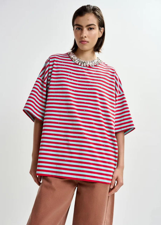 t-shirt oversize in cotone a righe JOSTE-STRIPED022 ESSENTIEL