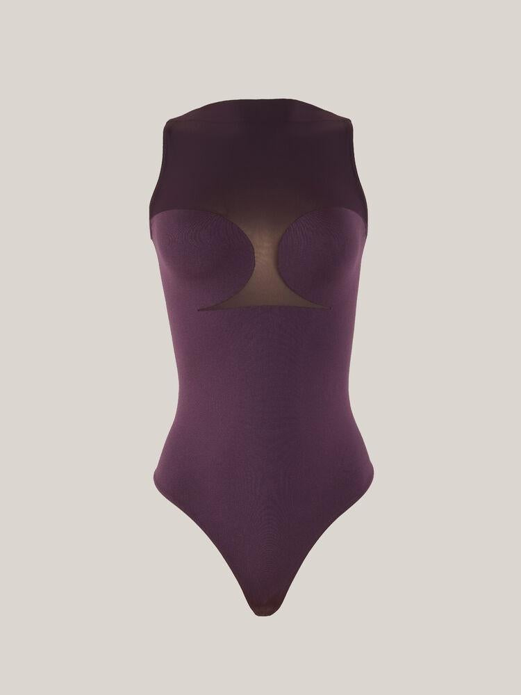 body smanicato stile corsetto con pannelli trasparenti 