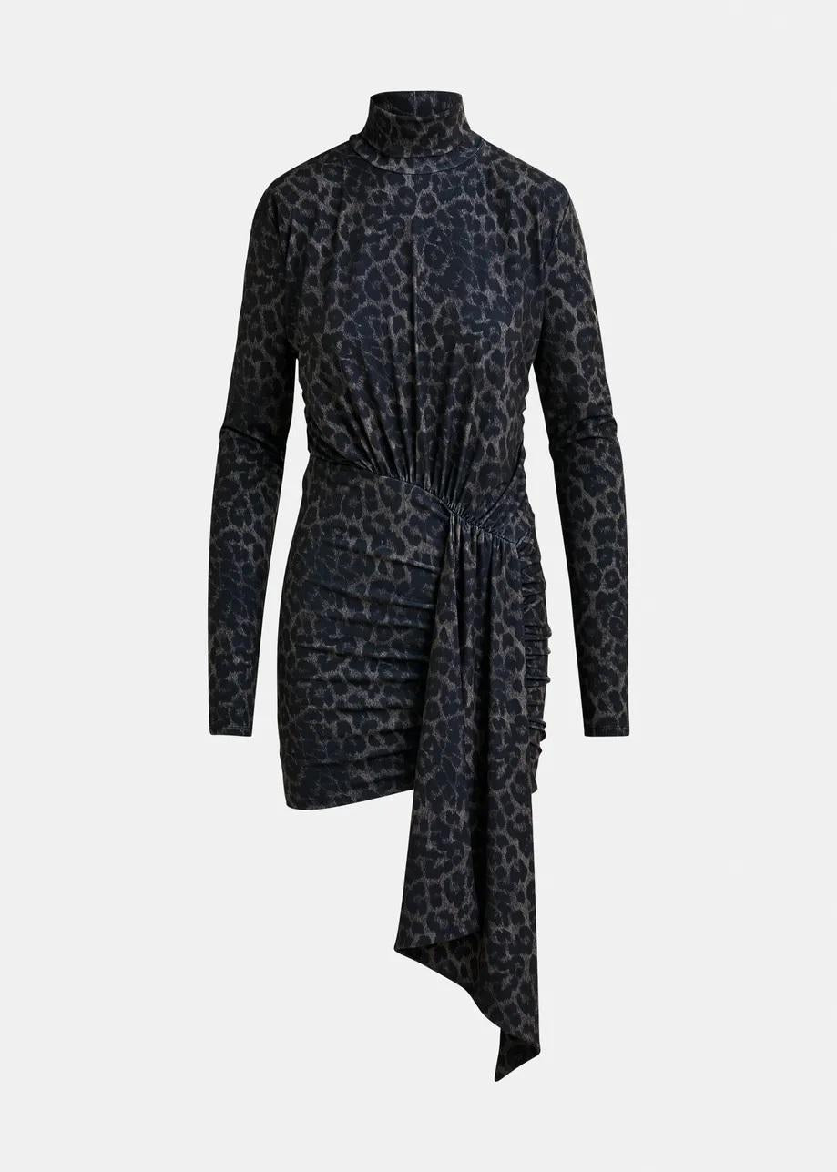 Miniabito marrone e nero drappeggiato con stampa leopardata e dettagli con ruches IMORTEL000 ESSENTIEL