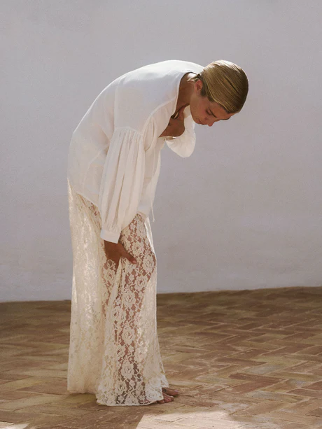 Gonna lunga in pizzo di cotone 
