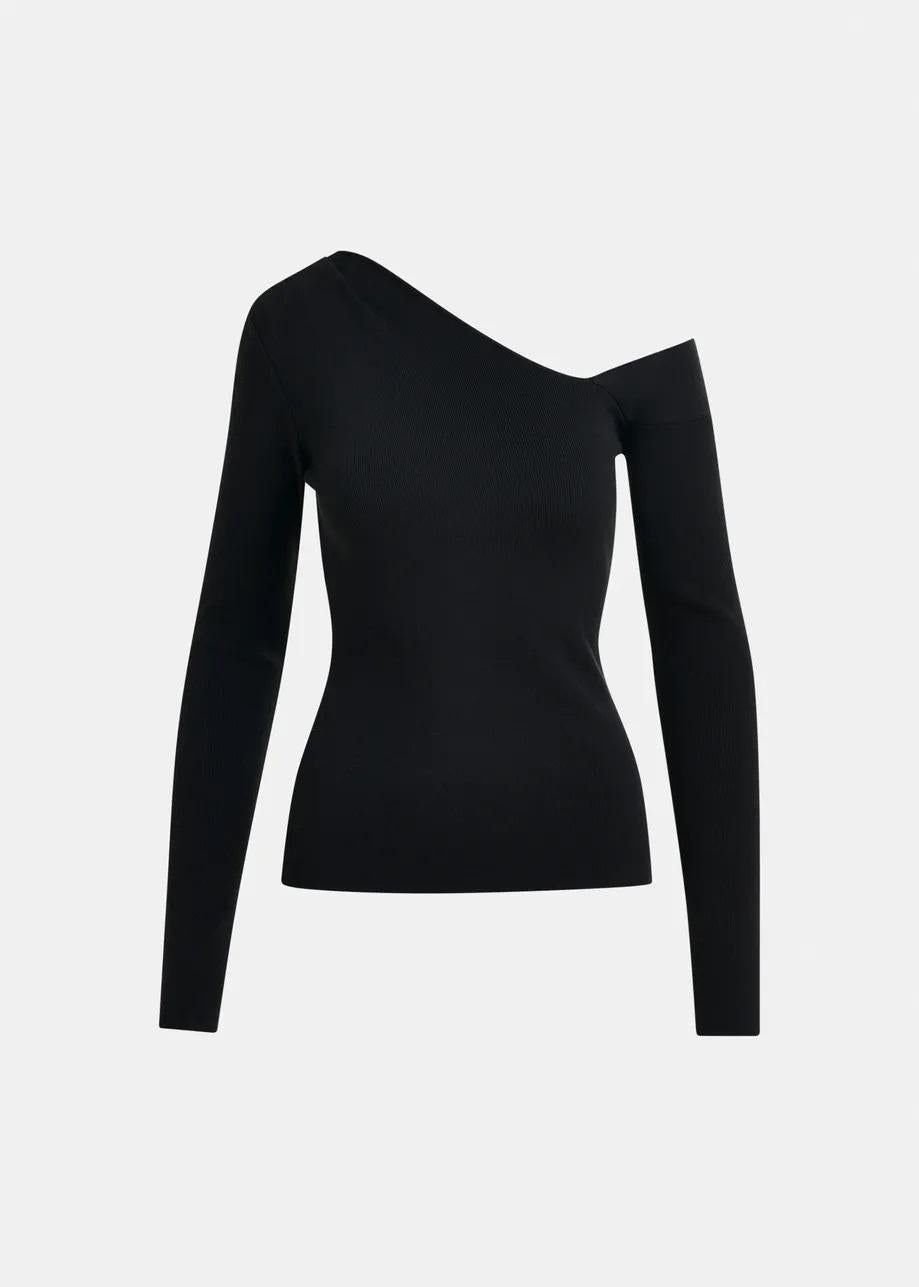 Maglione nero a costine con scollo asimmetrico IMERIC000 ESSENTIEL