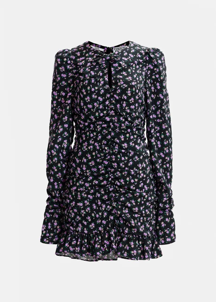 Mini abito stampato nero, viola e verde con increspature IMKE000 ESSENTIEL