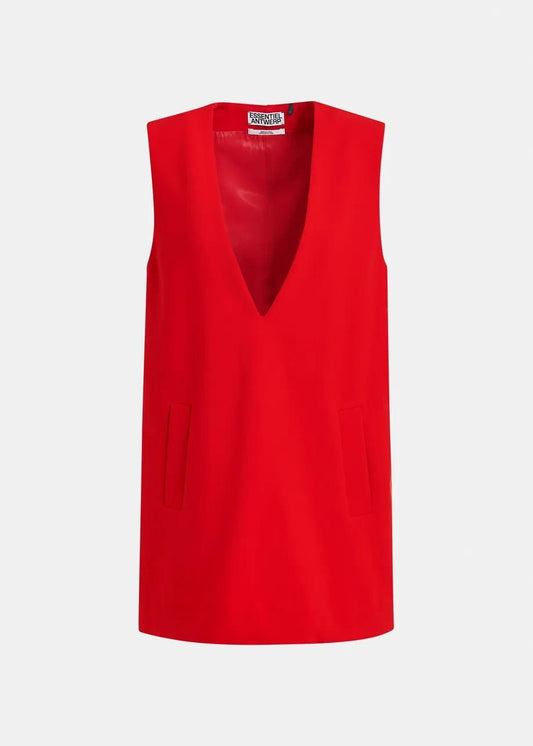 Mini abito senza maniche rosso con scollo a V ITRAVEL010 ESSENTIEL