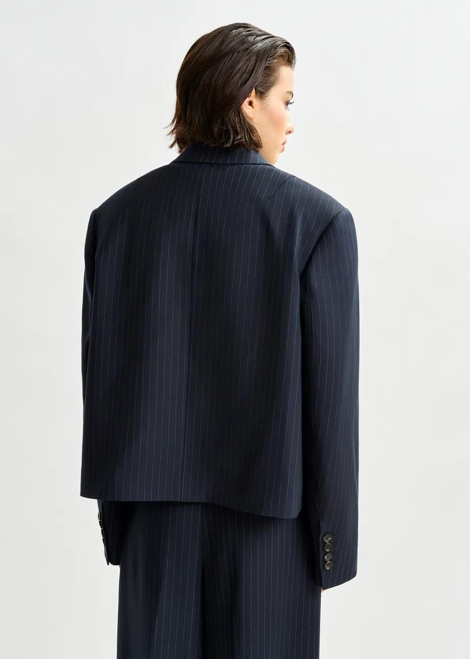 Blazer gessato corto blu navy e bianco ITZEL004 ESSENTIEL