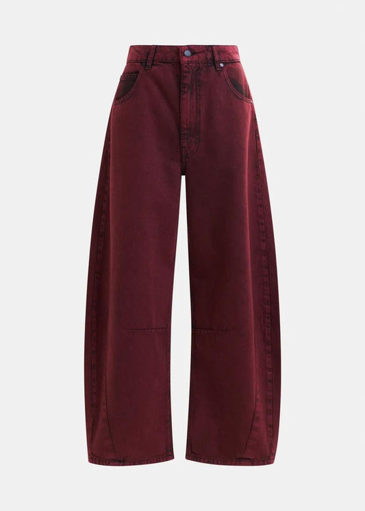 Jeans con gamba a botte in cotone biologico tinto in capo bordeaux IMPRESSIVE002 ESSENTIEL
