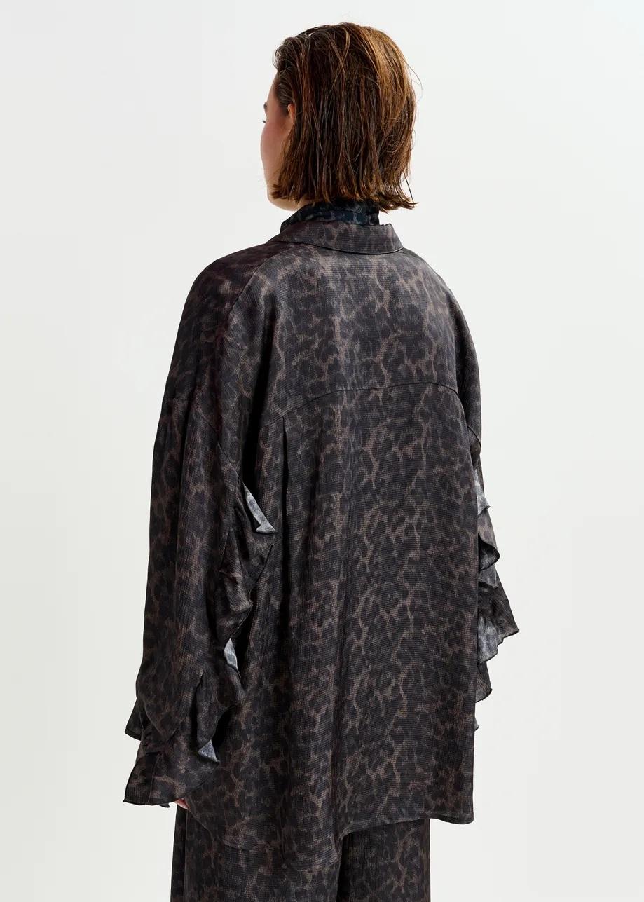 Camicia marrone e nera oversize con stampa leopardata e volant ILORIN000 ESSENTIEL