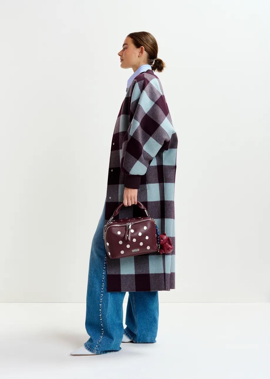 Cappotto a quadri in lana bordeaux intenso e blu. IFIT003 ESSENTIEL