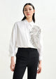 Camicia bianca e argento oversize in cotone con decorazioni in paillettes e perline ILIZA005 ESSENTIEL