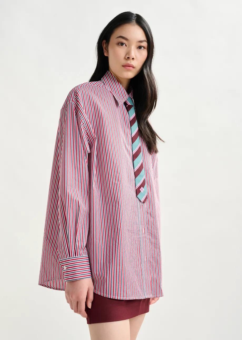 Cravatta a righe blu, bordeaux e rosa con logo "E". IGOSSIP002 ESSENTIEL