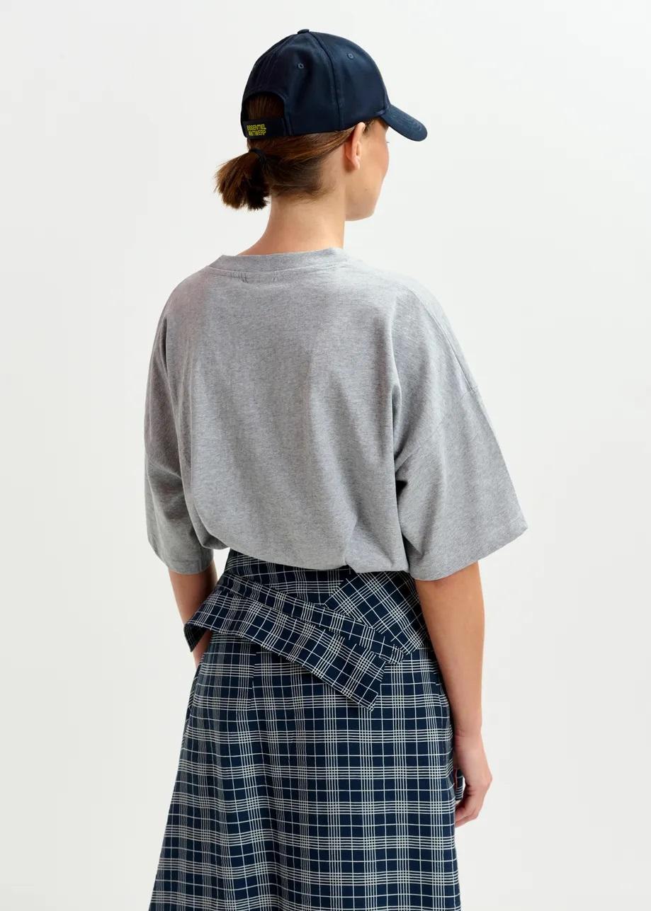 T-shirt in cotone grigio e giallo con ricamo di perline IPIN004 ESSENTIEL