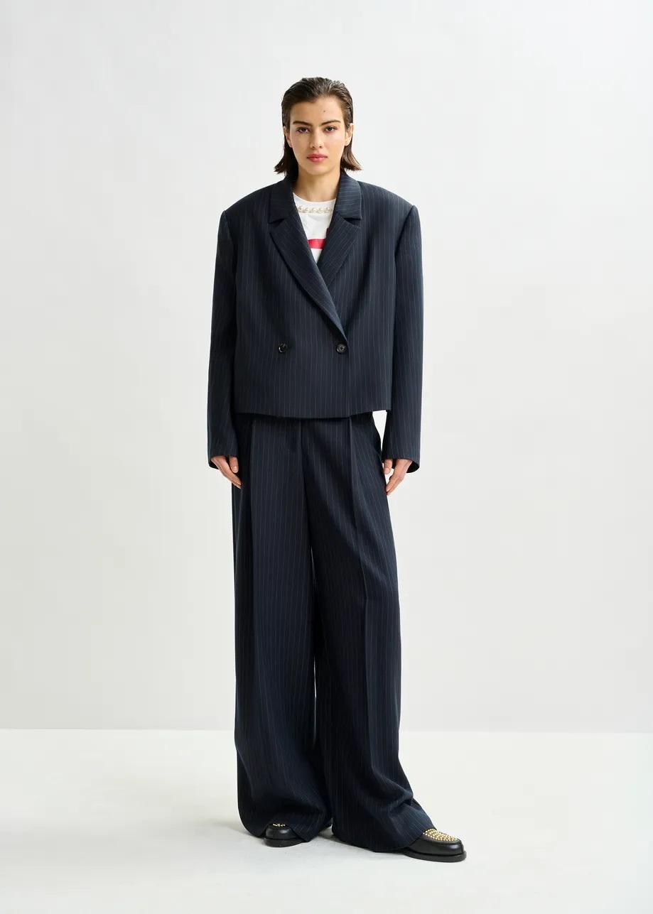 Blazer gessato corto blu navy e bianco ITZEL004 ESSENTIEL