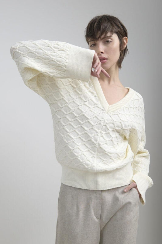 PULLOVER A V IN PUNTO TRECCIA M44014007 SO ALLURE