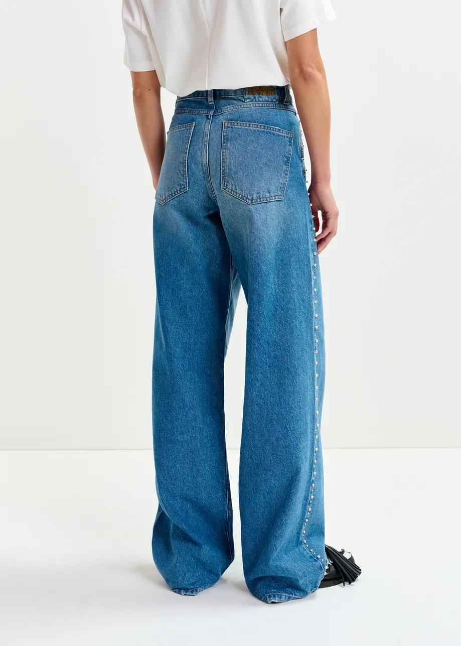 Jeans a gamba dritta blu con decorazioni di perle e borchie INTERESTING001 ESSENTIEL