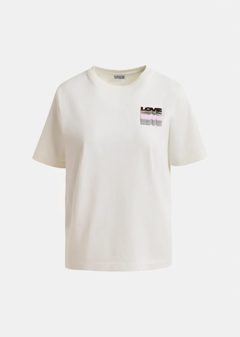 T-shirt in cotone color avorio e multicolore con ricamo di paillettes IMASTER007 ESSENTIEL