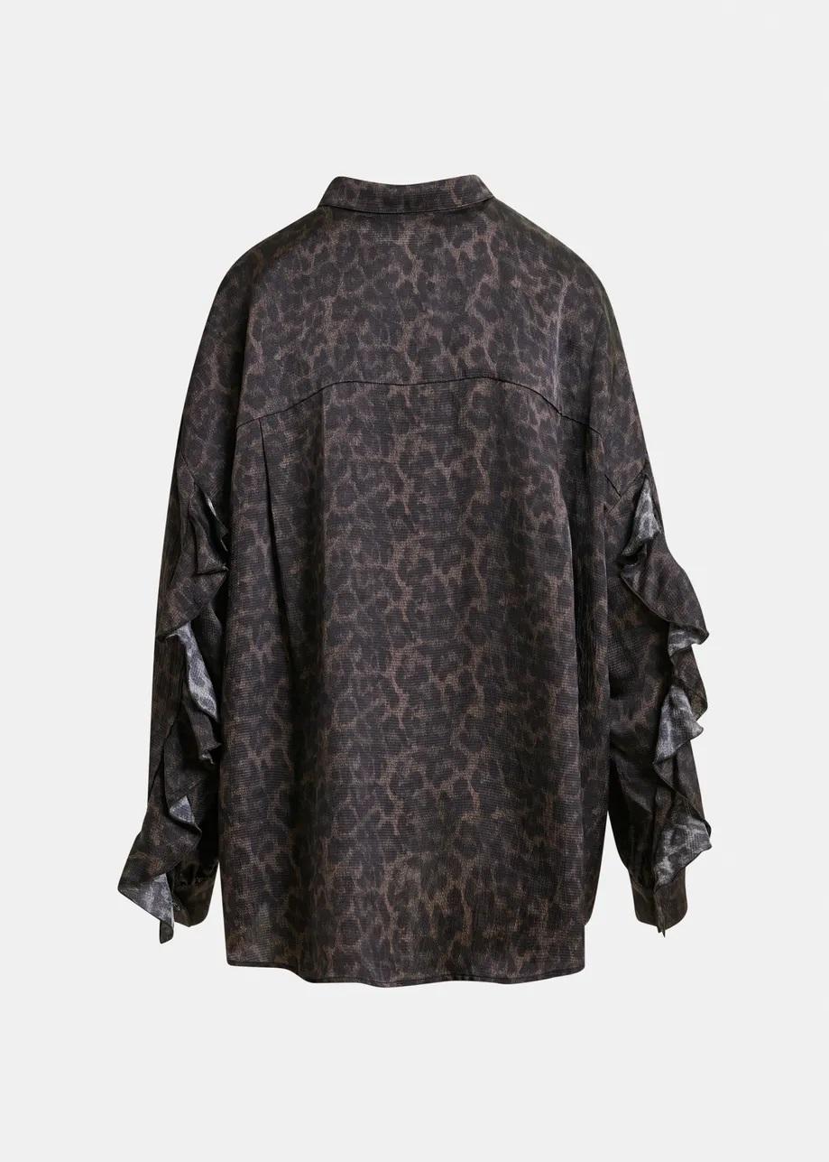 Camicia marrone e nera oversize con stampa leopardata e volant ILORIN000 ESSENTIEL