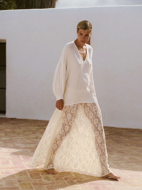 Gonna lunga in pizzo di cotone 