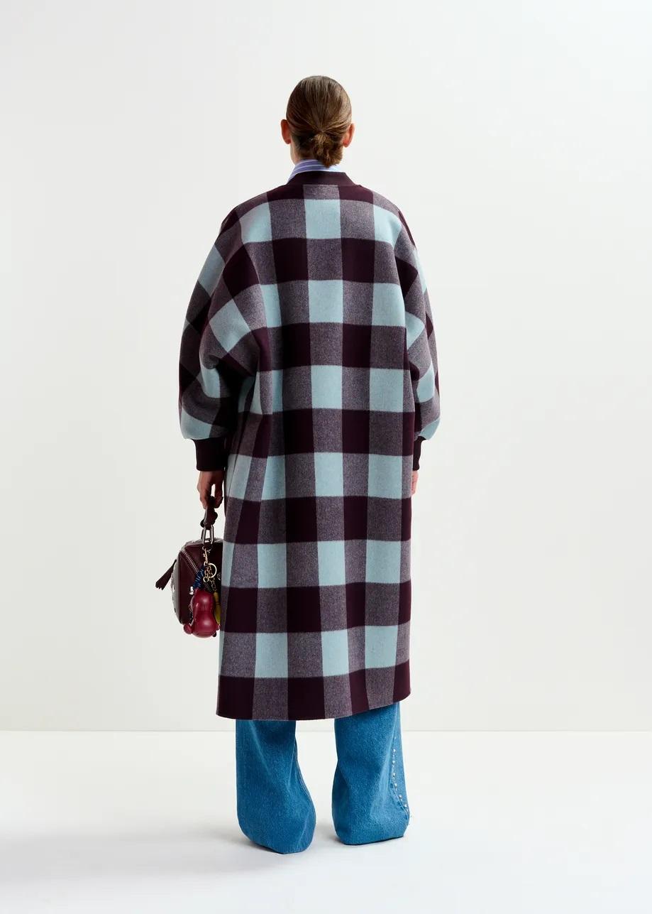 Cappotto a quadri in lana bordeaux intenso e blu. IFIT003 ESSENTIEL