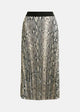 Gonna plissettata verde, beige e nera con stampa effetto serpente INDIRA025 ESSENTIEL