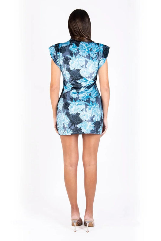 abito corto in broccato floreale blu WSV67047 DISTRICT MARGHERITA MAZZEI