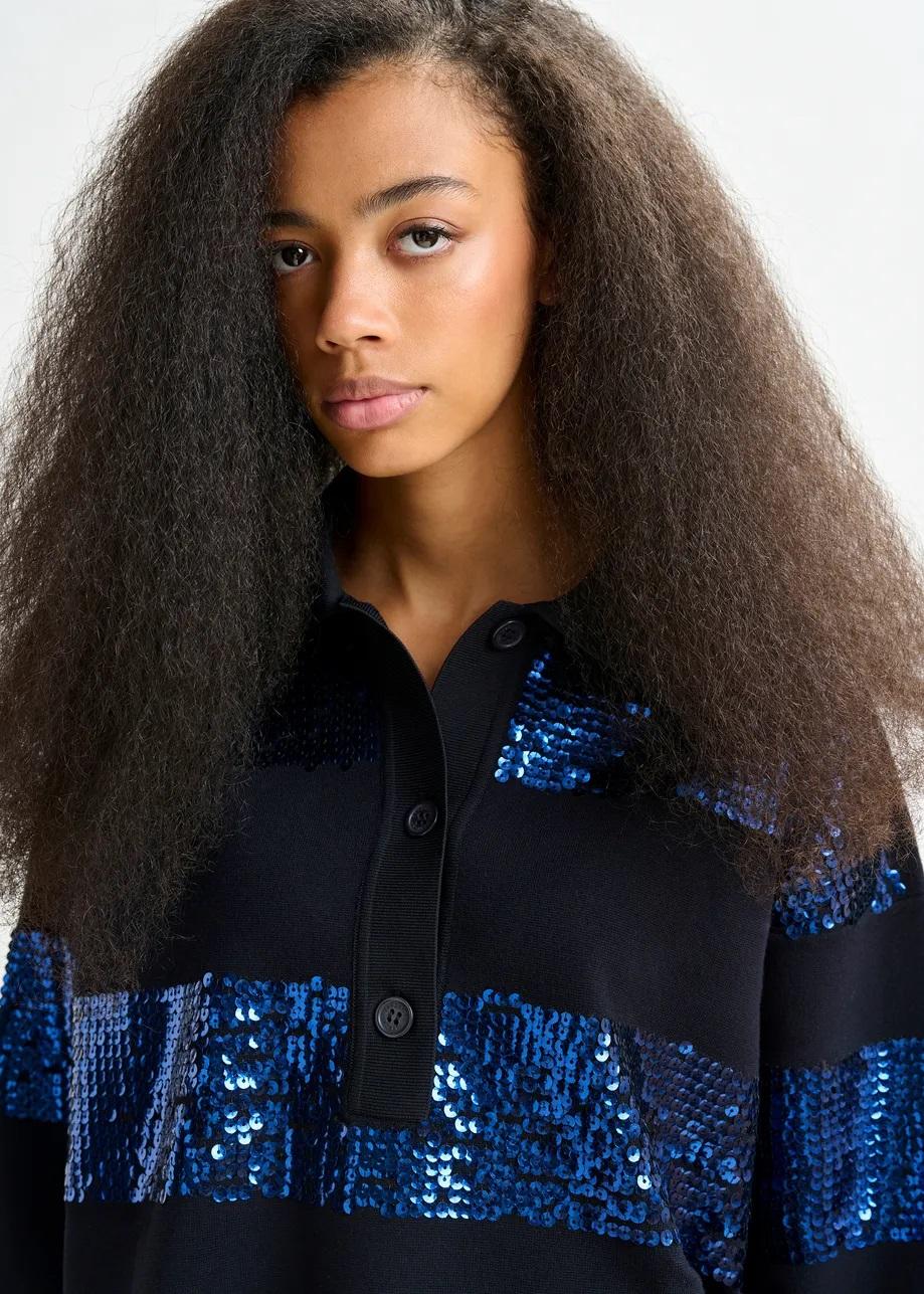 Polo blu navy e blu con strisce di paillettes ILLUMINATI003 ESSENTIEL