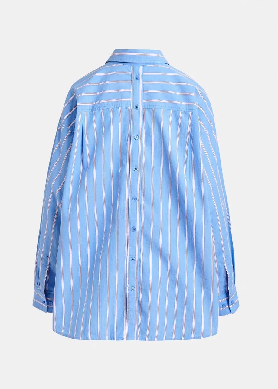 Camicia in cotone a righe blu, bianca e bordeaux con ricamo a "E" IPATCH022 ESSENTIEL