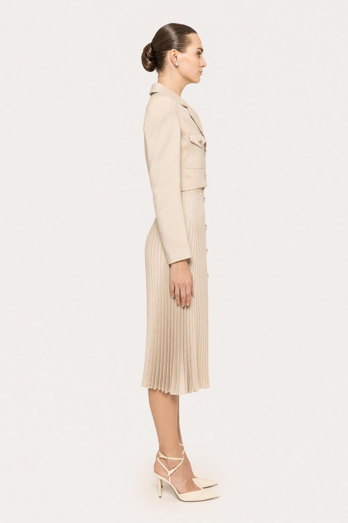 Gonna midi plissè con bottoni decorativi F1353013 NISSA