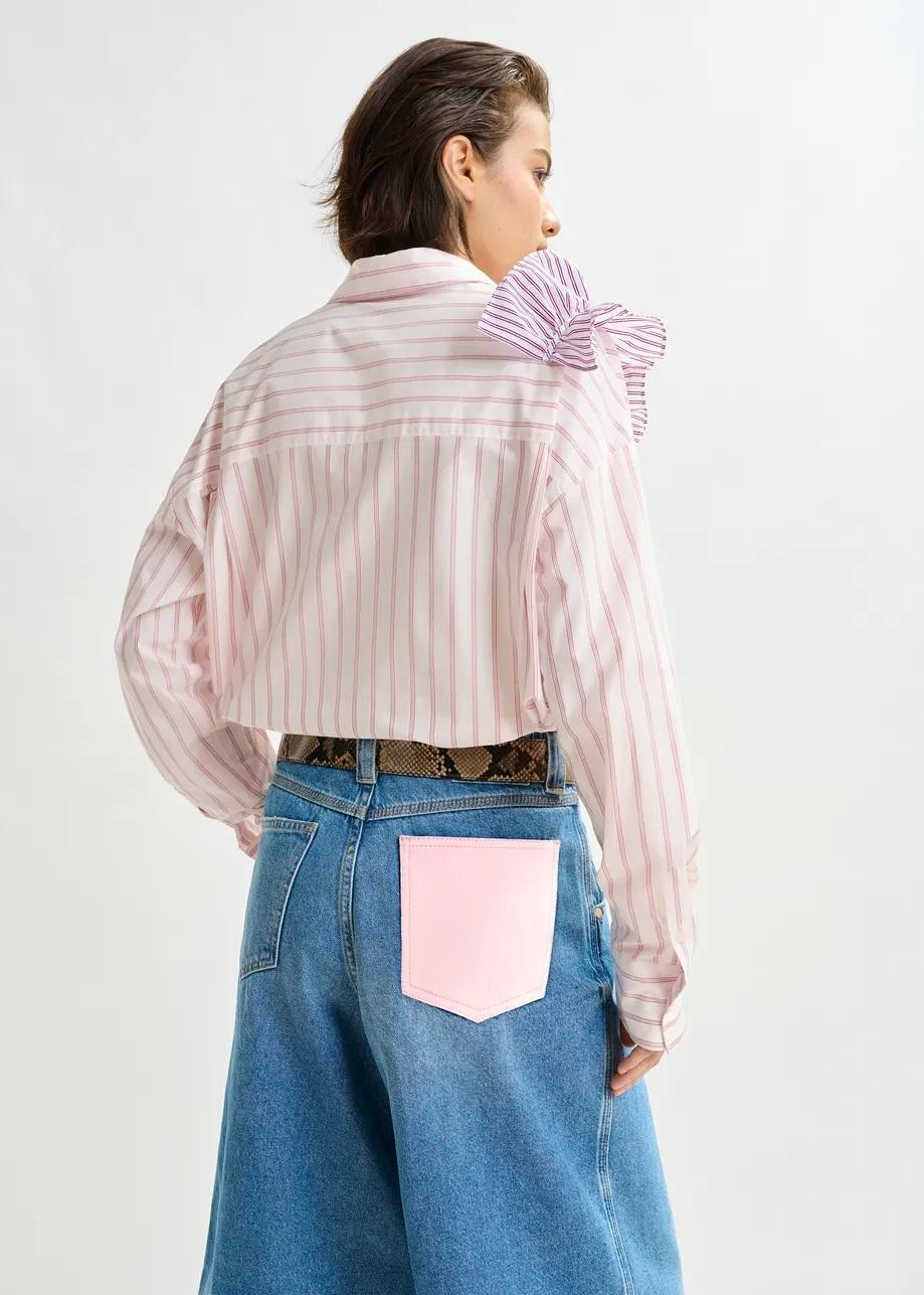 Camicia in cotone bianco sporco e rosso a righe con dettaglio a balze IBODY011 ESSENTIEL