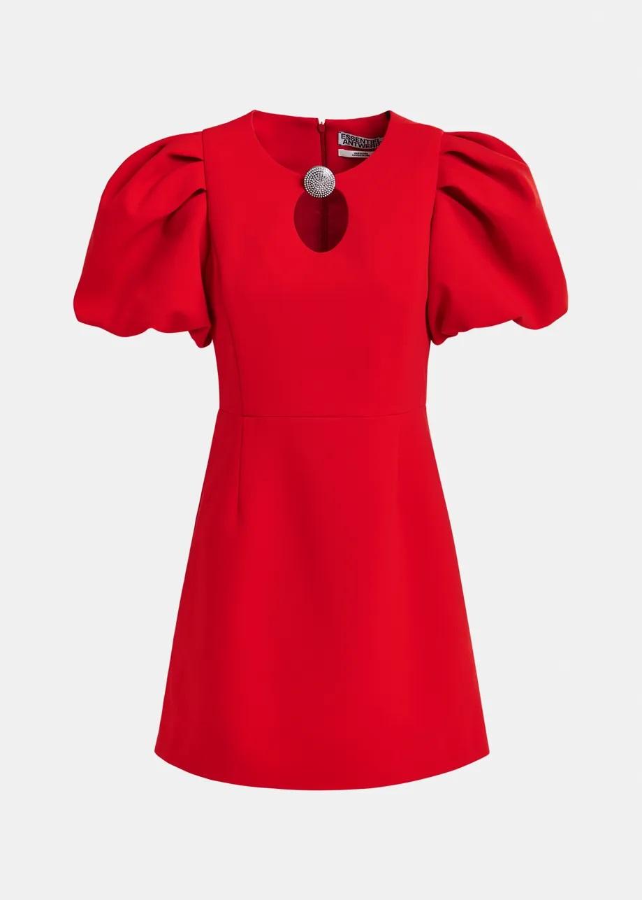 Mini abito rosso con maniche voluminose e gioiello decorativo IWALK010 ESSENTIEL