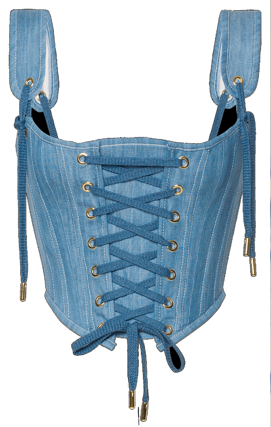 top a corsetto in denim 