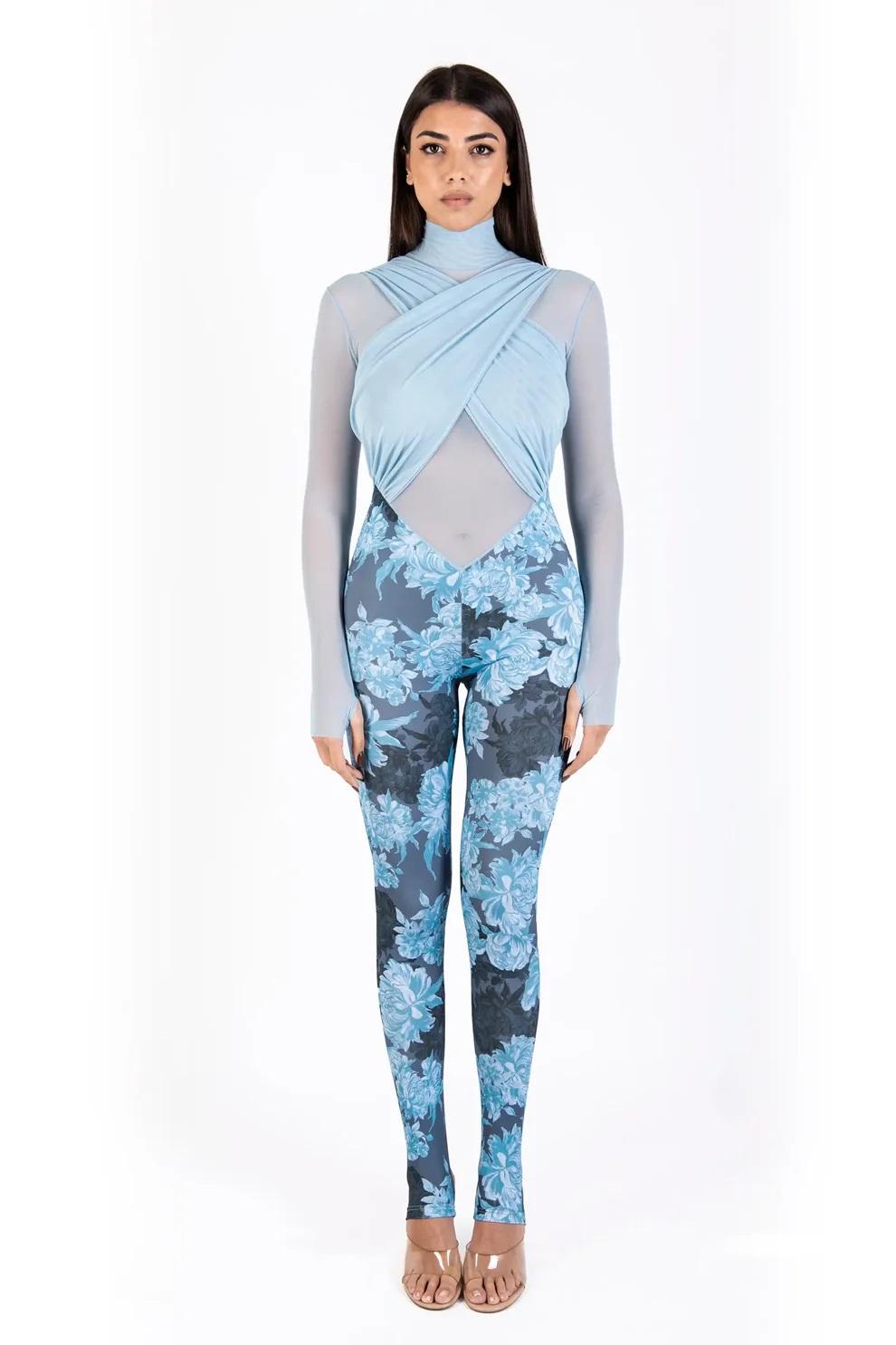 tuta intera tulle e broccato floreale azzurro WSV88047 DISTRICT MARGHERITA MAZZEI