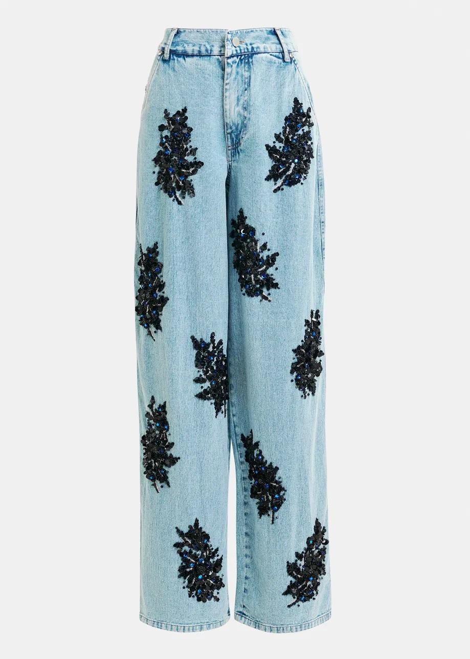 Jeans a gamba larga decorati blu e nero ICIE001 ESSENTIEL