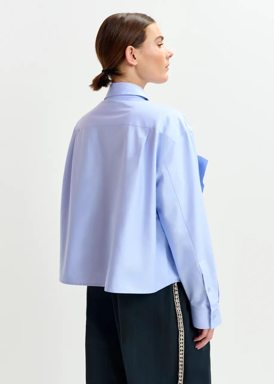 Camicia in misto cotone azzurra con fiocco IBOW022 ESSENTIEL